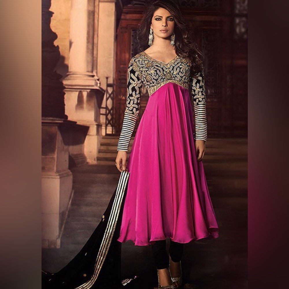 Beautiful festive pink and black anarkali with chuni size-40